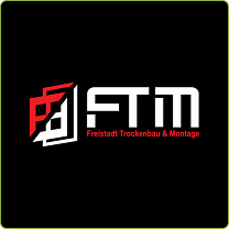 Logo von FTM Freistadt Trockenbau & Montage in modernem Design mit roten und weißen Initialen – ideal für webdesign Ingolstadt und webservice in Ingolstadt.