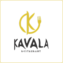 Logo des Kavala Restaurants – stilisierte Gabel in gelber Farbe, modernes Design für Gastronomie und web design Ingolstadt Projekte.